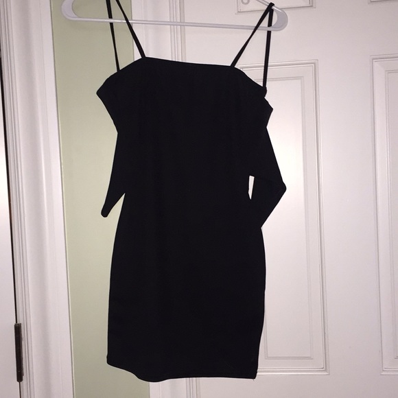 Black straight neck body-con dress with tie - Picture 1 of 3